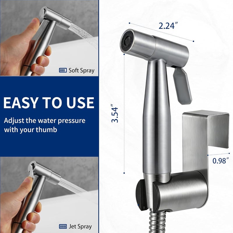 Lambloraey Handheld Bidet Sprayer for Toilet, Adjustable Water Pressure Control Jet Sprayer for Toilet with Bidet Hose, for Bathroom & Cloth Diaper & Feminine Wash (Stainless Steel) - Image 2